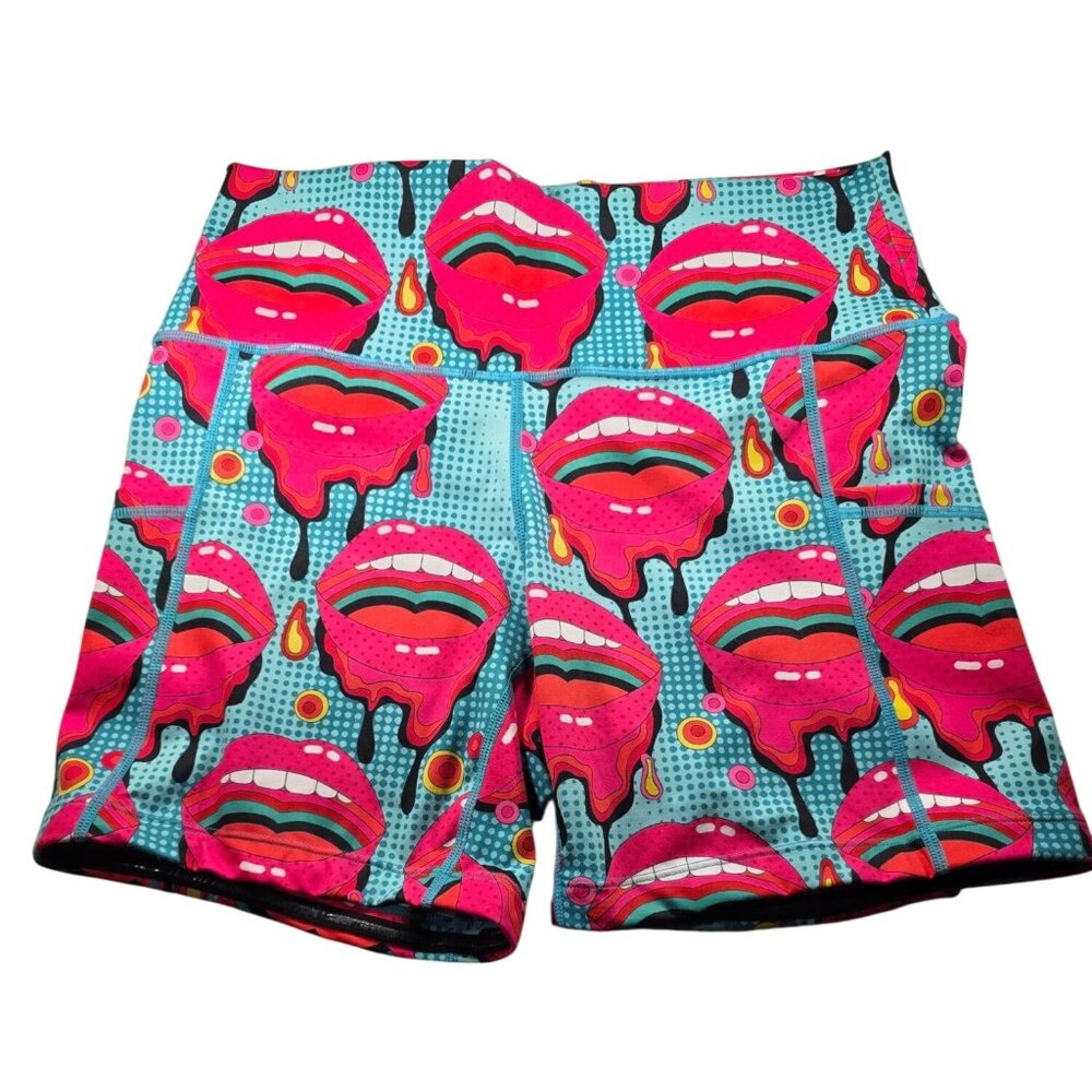 CVG shorts loud mouth lips vibrant M exercise fitness running pockets pop art